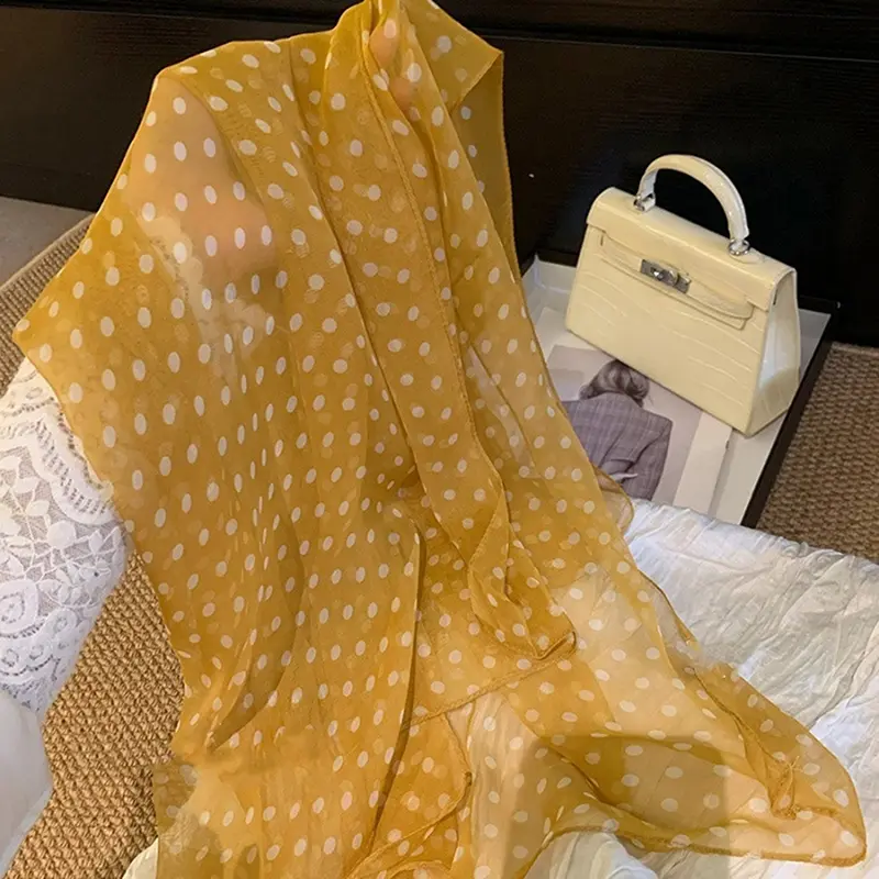 Korean Polka Dots Chiffon Transparent Breathable Sunscreen Shawl Female Summer Thin Long Beach Towel Sun Silk Scarf
