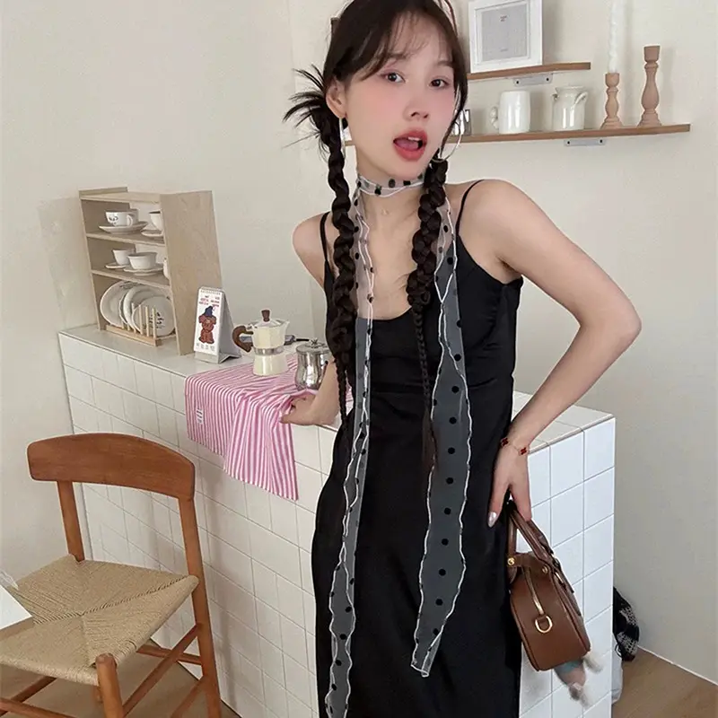 Korean Polka Dots Chiffon Transparent Breathable Sunscreen Shawl Female Summer Thin Long Beach Towel Sun Silk Scarf