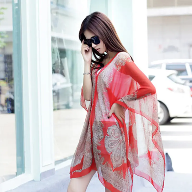 Fashion Woman Scarf Shawl Beach Cover-Ups Blouses Sun Protection Cardigan Summer Beach Holiday Cardigan Women Long Blouses Tops