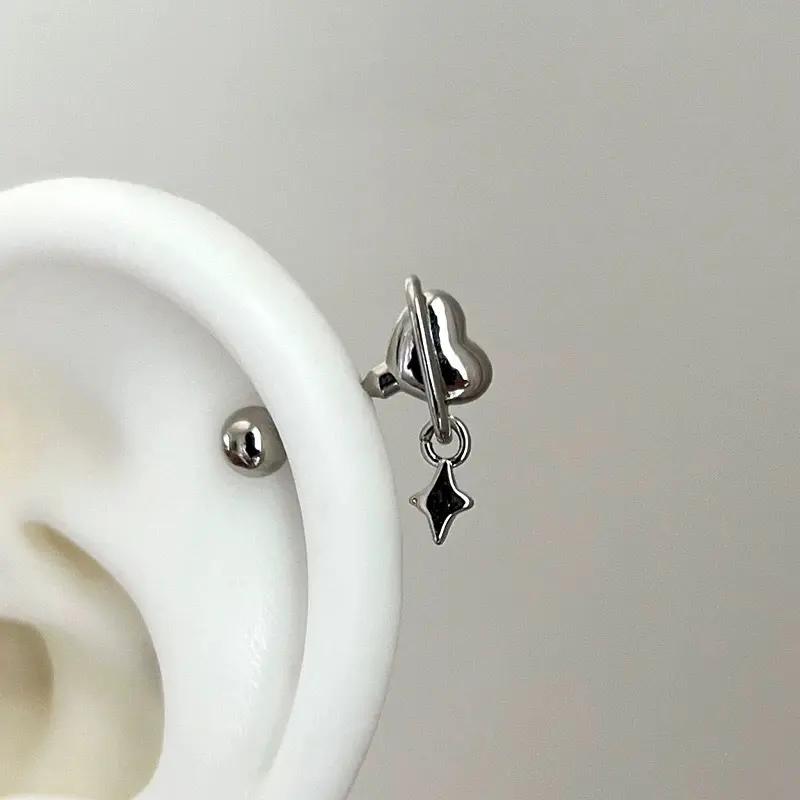 Stainless Steel Heart Planet Ear Bone Nail For Women Punk Four Pointed Star Earrings Y2K Jewelry Gifts