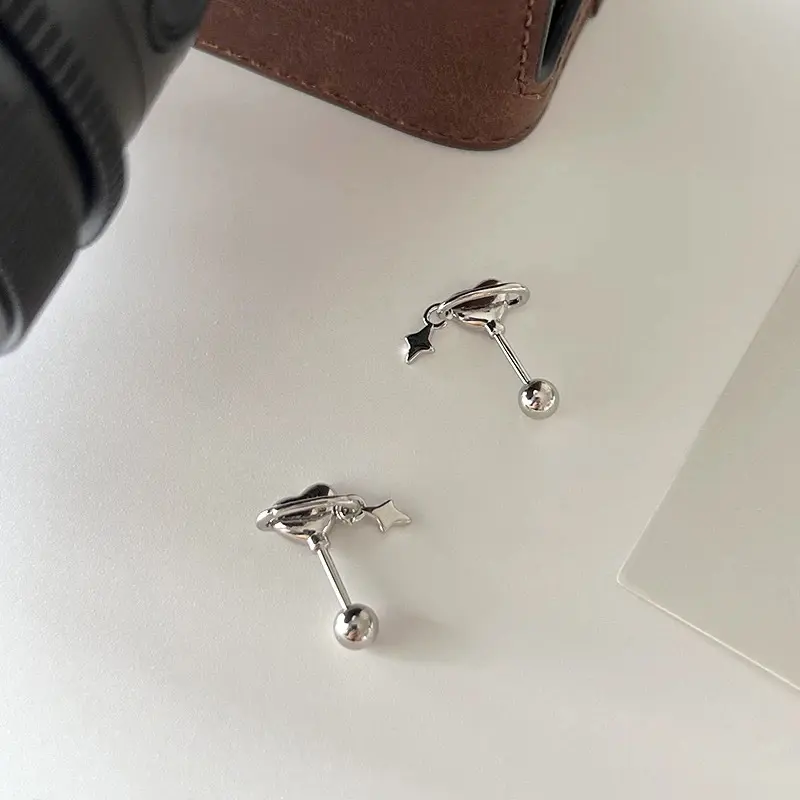 Stainless Steel Heart Planet Ear Bone Nail For Women Punk Four Pointed Star Earrings Y2K Jewelry Gifts