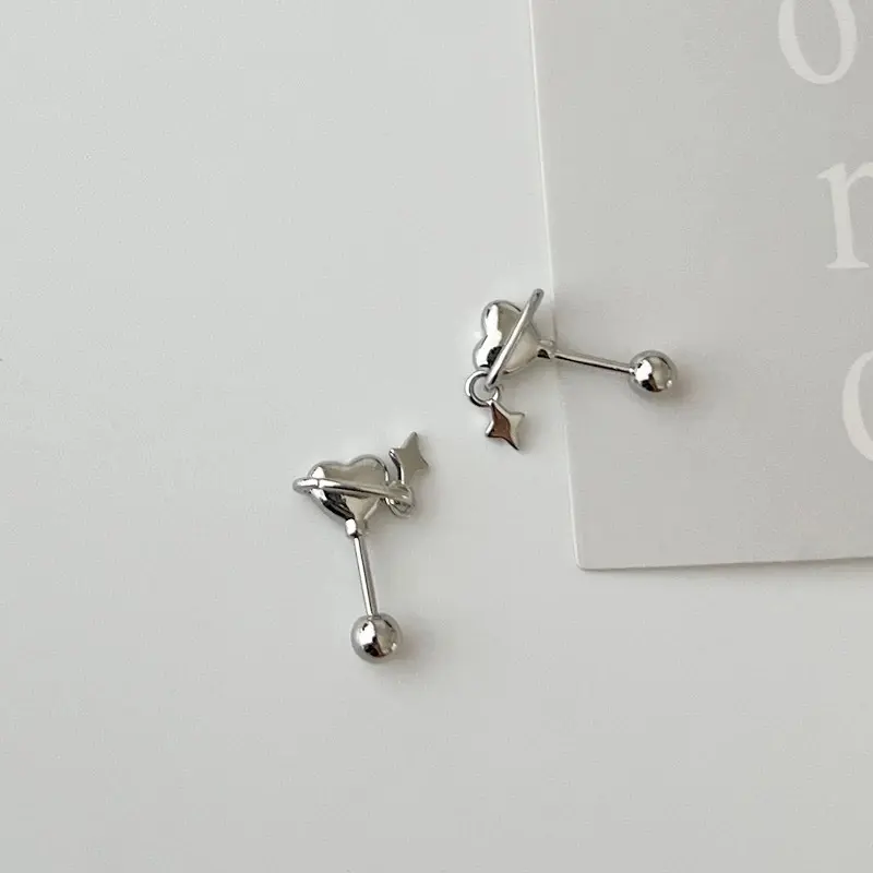 Stainless Steel Heart Planet Ear Bone Nail For Women Punk Four Pointed Star Earrings Y2K Jewelry Gifts