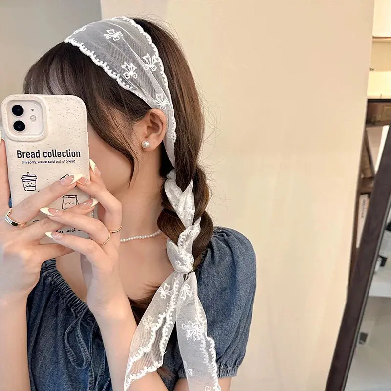Retro Lace Long Strip Silk Scarf Fashion Lace Hair Scarf Elegant Headband For Women Girls Sweet Adjustable Soft Ribbon Gifts