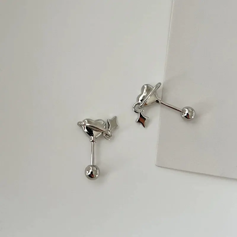 Stainless Steel Heart Planet Ear Bone Nail For Women Punk Four Pointed Star Earrings Y2K Jewelry Gifts