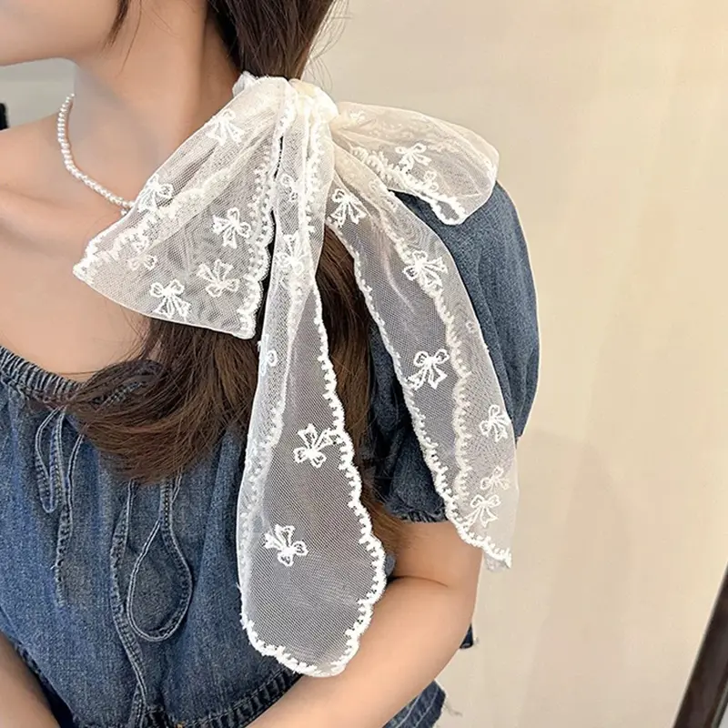 Retro Lace Long Strip Silk Scarf Fashion Lace Hair Scarf Elegant Headband For Women Girls Sweet Adjustable Soft Ribbon Gifts