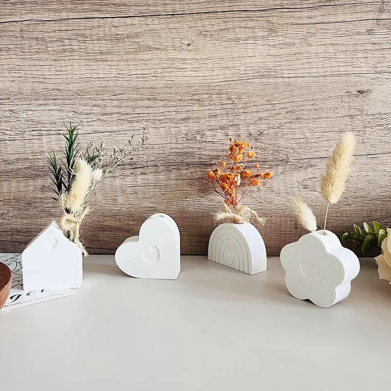 Inserting Vases Gypsum Ornament Silicone Mold DIY Rainbow House Heart-Shaped Flower Candle Holder Decorative Resin Mold Crafts