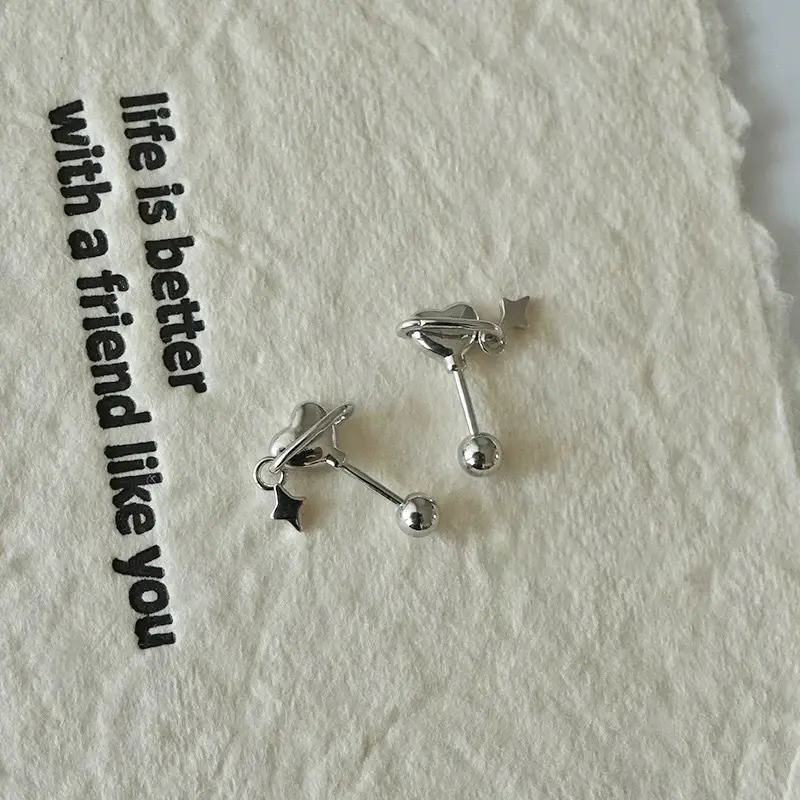 Stainless Steel Heart Planet Ear Bone Nail For Women Punk Four Pointed Star Earrings Y2K Jewelry Gifts