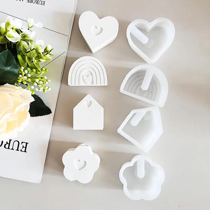 Inserting Vases Gypsum Ornament Silicone Mold DIY Rainbow House Heart-Shaped Flower Candle Holder Decorative Resin Mold Crafts