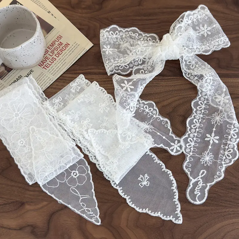 Retro Lace Long Strip Silk Scarf Fashion Lace Hair Scarf Elegant Headband For Women Girls Sweet Adjustable Soft Ribbon Gifts
