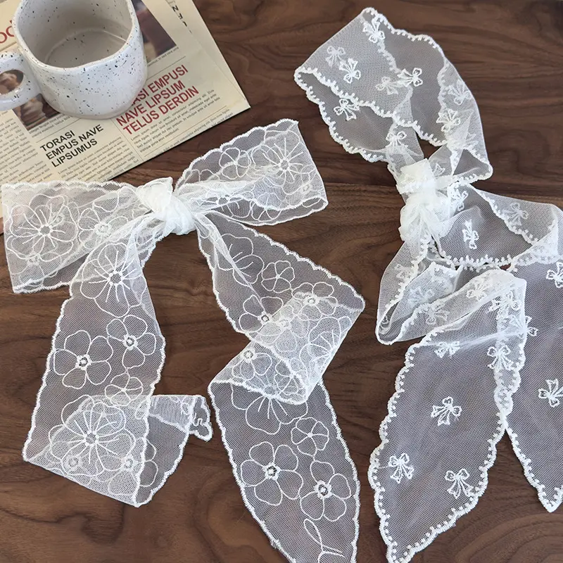 Retro Lace Long Strip Silk Scarf Fashion Lace Hair Scarf Elegant Headband For Women Girls Sweet Adjustable Soft Ribbon Gifts