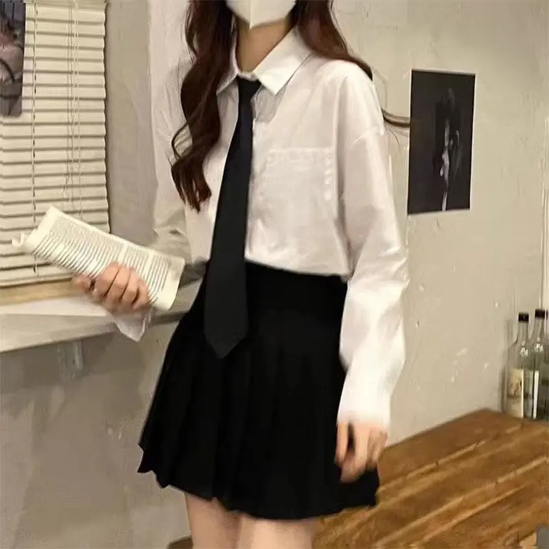 College Style Student Jk Uniform White Slim Long-Sleeved Shirt Top For Women