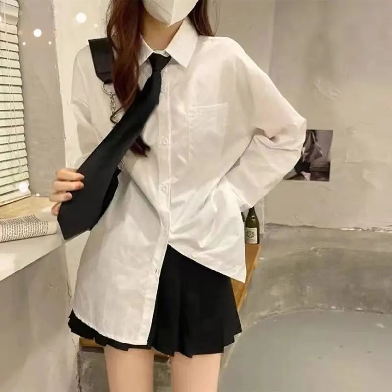 College Style Student Jk Uniform White Slim Long-Sleeved Shirt Top For Women