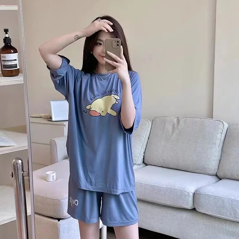 Four Seasons New Women's Pajamas Long Sleeve Cardigan Korean Cartoon Small Fresh Sweet Home Clothes Set