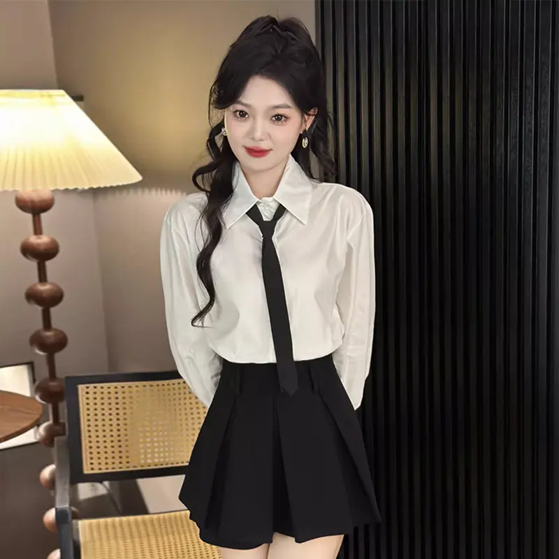 College Style Student Jk Uniform White Slim Long-Sleeved Shirt Top For Women