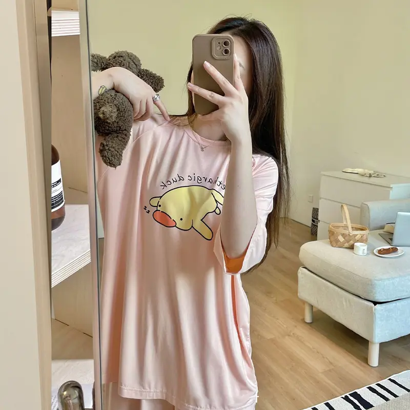 Four Seasons New Women's Pajamas Long Sleeve Cardigan Korean Cartoon Small Fresh Sweet Home Clothes Set
