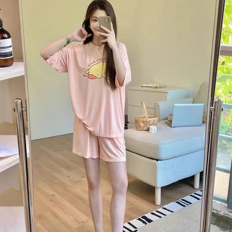 Four Seasons New Women's Pajamas Long Sleeve Cardigan Korean Cartoon Small Fresh Sweet Home Clothes Set