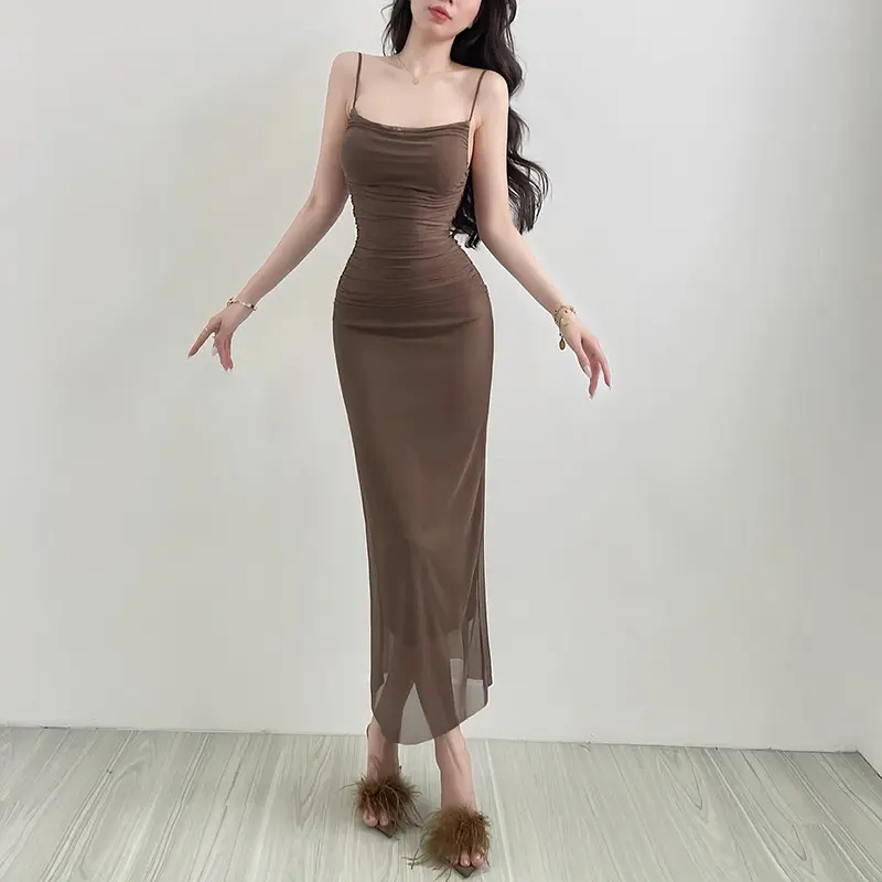 Summer 2025 New Bodycon Skirt Fashionable Elegant Sexy Mesh Slimming Dress Women's