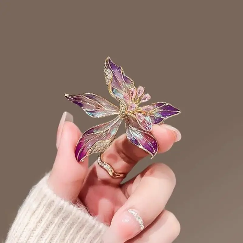 Personality Exquisite French Style Iris Flower Brooches For Women Clothing Coat Jewelry Accessories