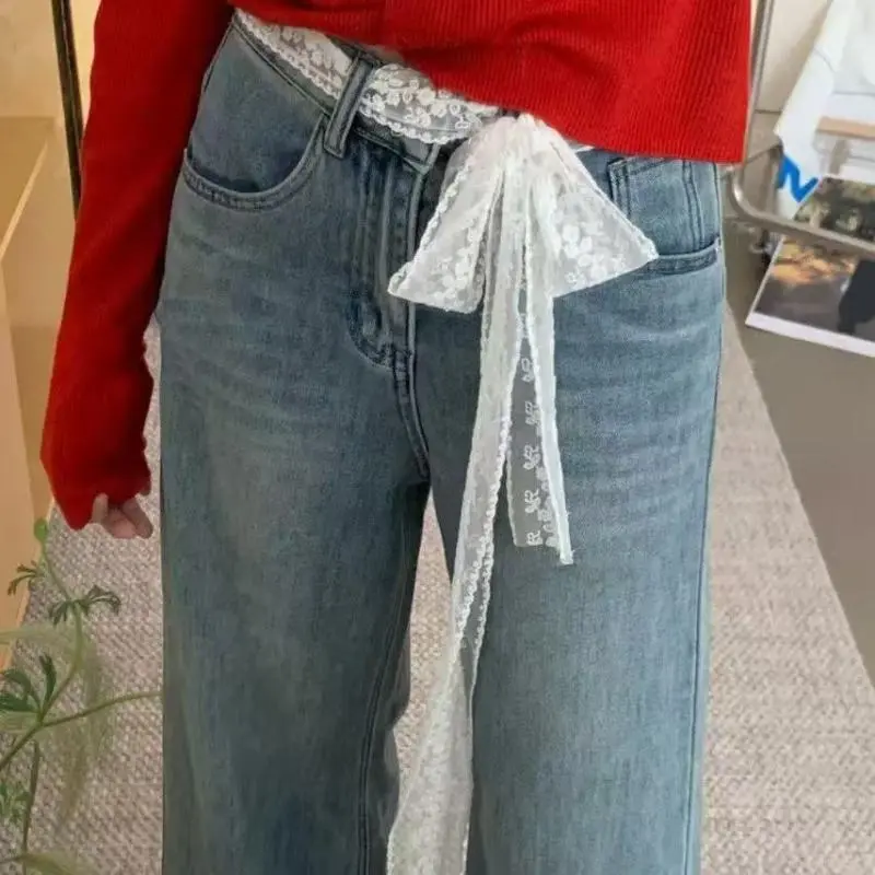 Unique Y2k Long Lace Waistband Floral Bow Lace Waist Belt Tie Up Thin Dress Jeans Belt Lace Scarf Hair Band Hair Accessories