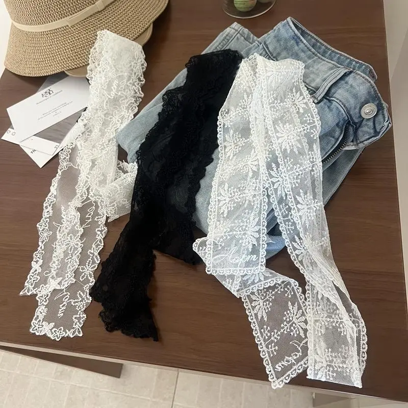 Unique Y2k Long Lace Waistband Floral Bow Lace Waist Belt Tie Up Thin Dress Jeans Belt Lace Scarf Hair Band Hair Accessories