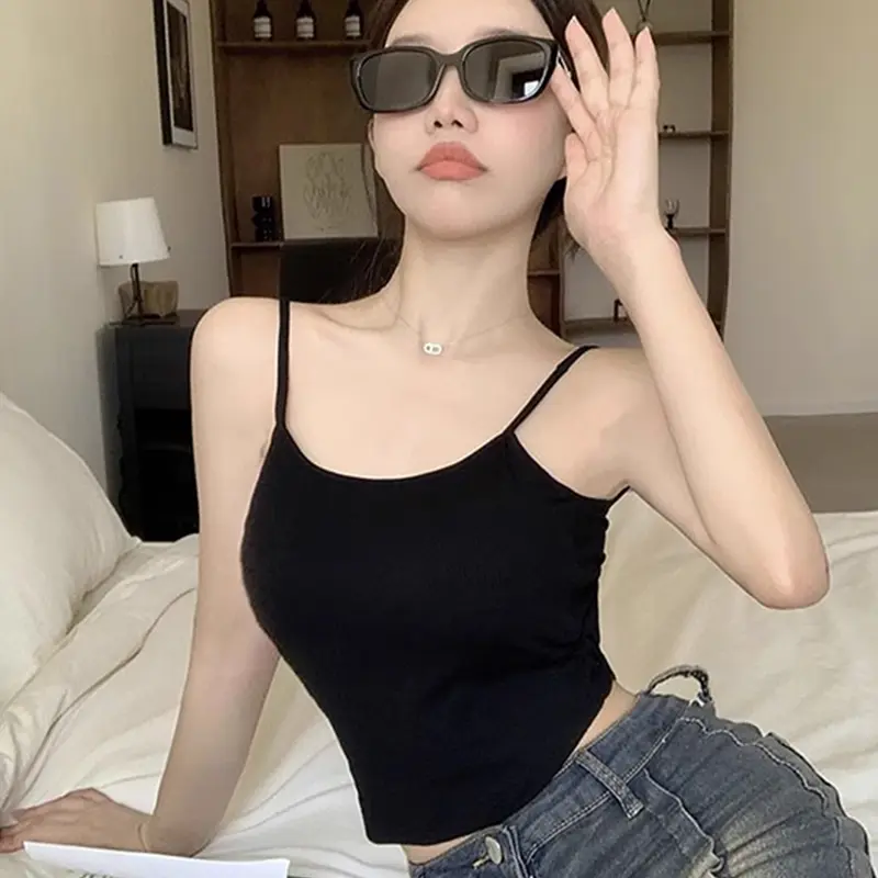 Summer Women's Dopamine Y2K Sexy Cross Backless Sleeveless Slim Camisole With Chest Pad