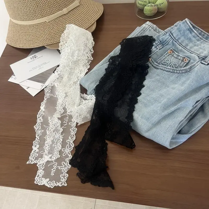 Unique Y2k Long Lace Waistband Floral Bow Lace Waist Belt Tie Up Thin Dress Jeans Belt Lace Scarf Hair Band Hair Accessories