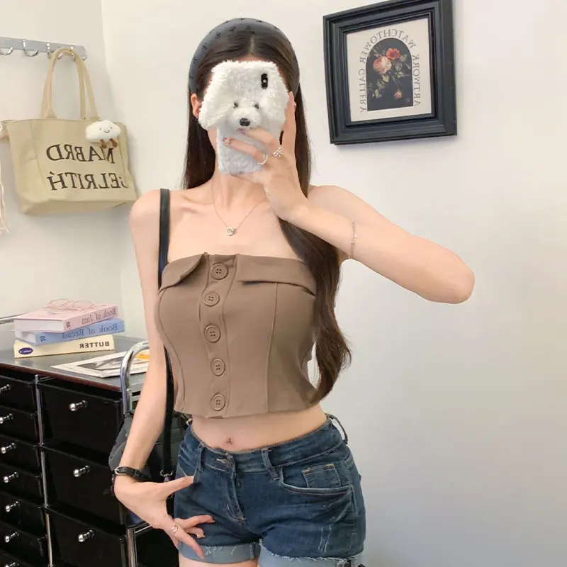 Summer Sexy Single-breasted Tube Top Women's Y2K Chic Sleeveless Slim Camisole With Chest Pad