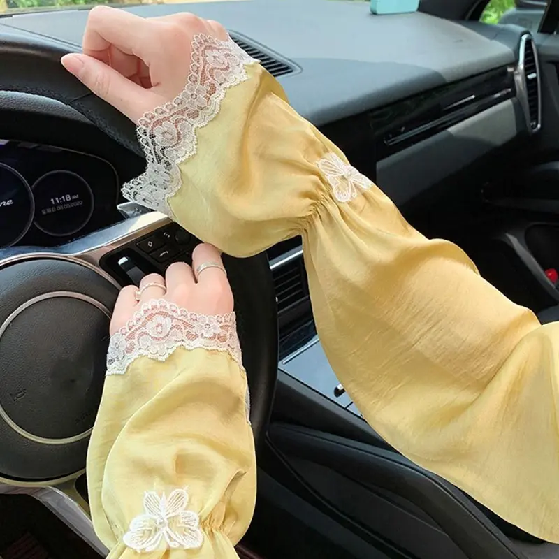 Lace Bow Sun Protection Sleeves Women Korean Fashion Loose Ice Silk Sleeves Summer Anti-UV Sunshade Cycling Driving Oversleeve