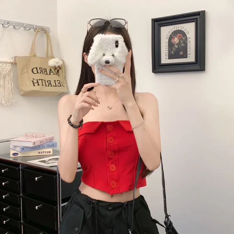 Summer Sexy Single-breasted Tube Top Women's Y2K Chic Sleeveless Slim Camisole With Chest Pad