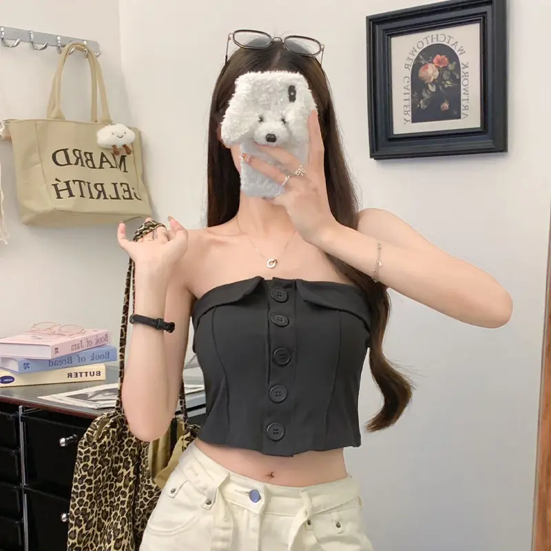 Summer Sexy Single-breasted Tube Top Women's Y2K Chic Sleeveless Slim Camisole With Chest Pad