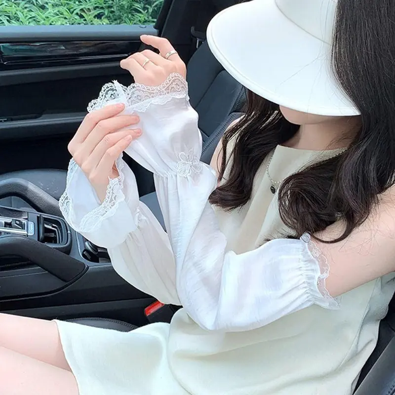 Lace Bow Sun Protection Sleeves Women Korean Fashion Loose Ice Silk Sleeves Summer Anti-UV Sunshade Cycling Driving Oversleeve