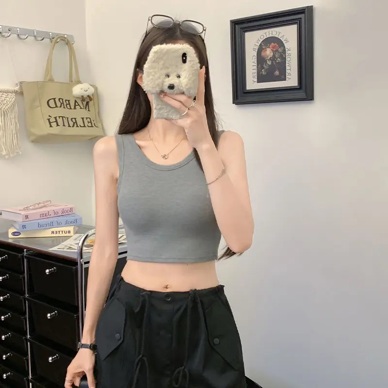 Summer Women's Sexy Round Neck Hollow Backless Sleeveless Slim Camisole Fashion Sports Vest
