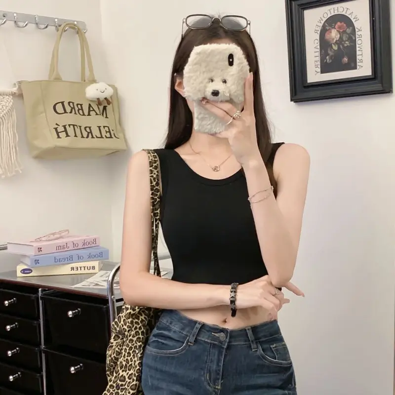 Summer Women's Sexy Round Neck Hollow Backless Sleeveless Slim Camisole Fashion Sports Vest