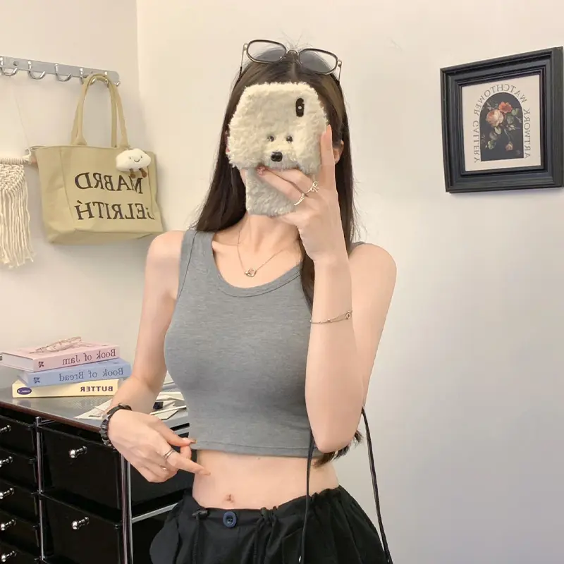 Summer Women's Sexy Round Neck Hollow Backless Sleeveless Slim Camisole Fashion Sports Vest
