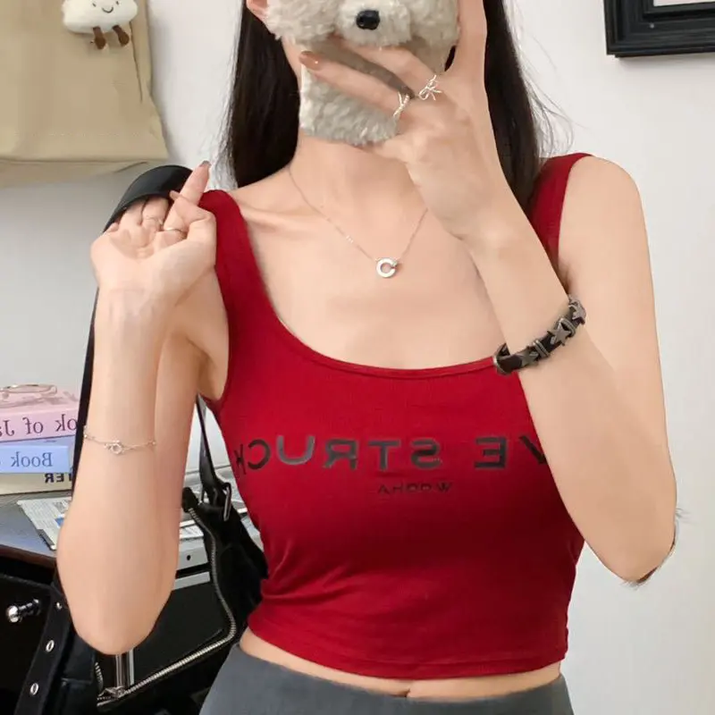 Summer Letter Print Camisole Women's Sexy U-neck Sleeveless Slim Sports Tank Top