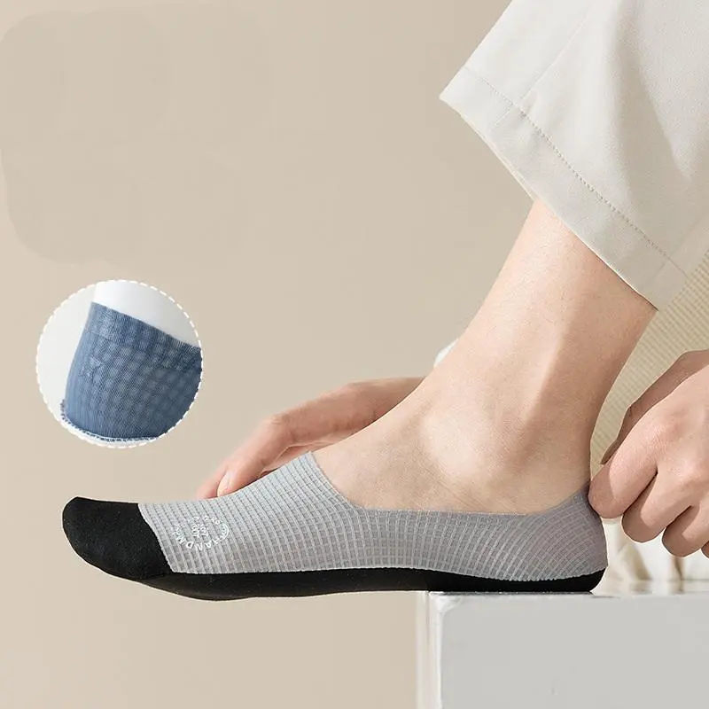 Premium Quality Thin Breathable Mesh Sox for Men, 3 Pairs Sweat-Absorbent Invisible Boat Socks with Waffle Pattern
