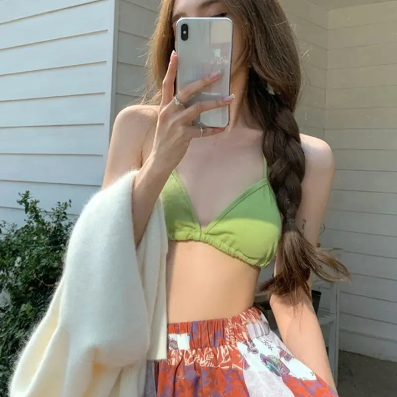 Summer Sexy Halter Camisole Women's Bikini Backless Lace-up Slim Short Vest