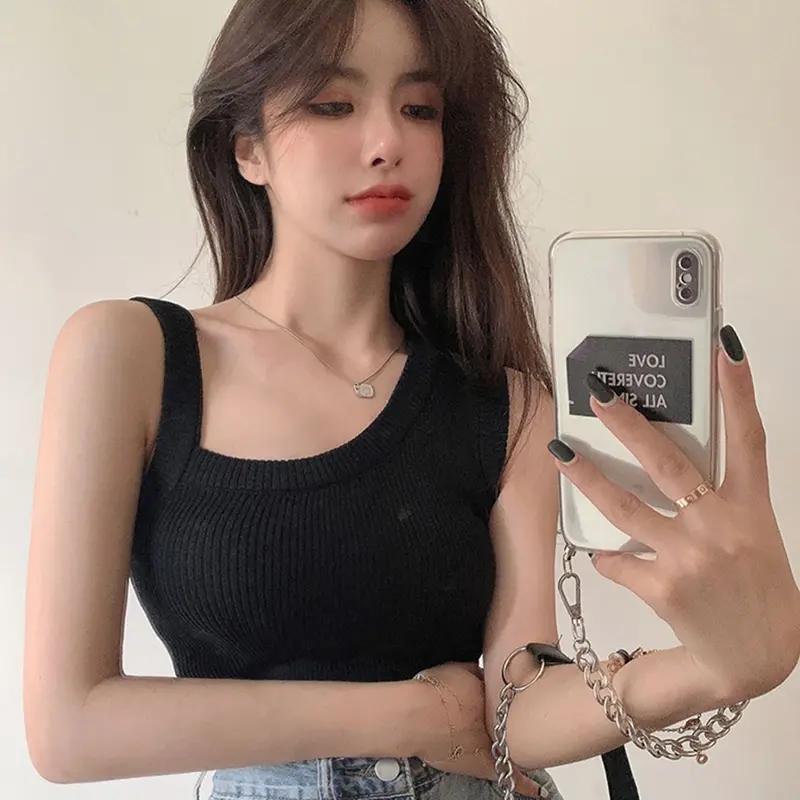 Summer Fashion Sexy Hot Girl Oblique Shoulder Irregular Off-Shoulder Knitted Vest For Women