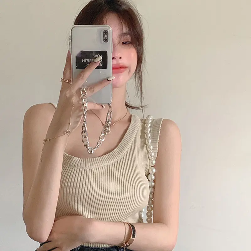 Summer Fashion Sexy Hot Girl Oblique Shoulder Irregular Off-Shoulder Knitted Vest For Women