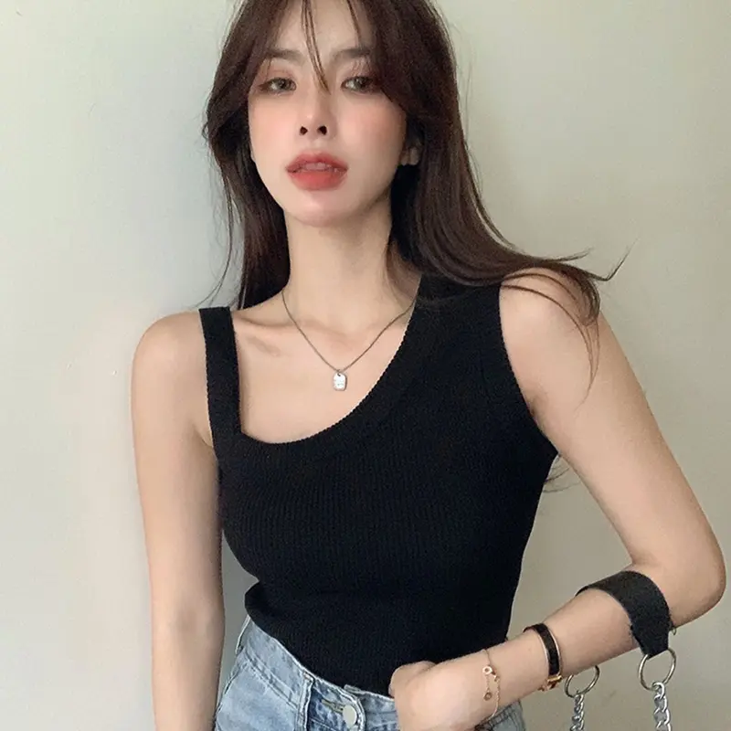 Summer Fashion Sexy Hot Girl Oblique Shoulder Irregular Off-Shoulder Knitted Vest For Women