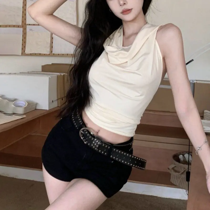 Summer Fashion Casual Round Neck Hooded Backless Knitted Vest For Women