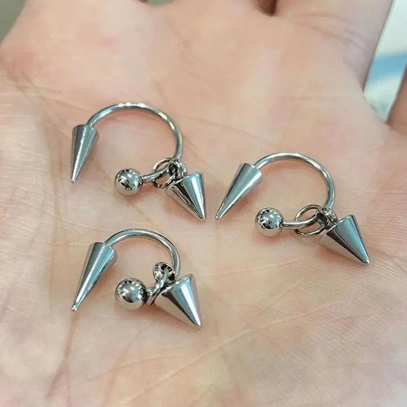 1PC Gothic Stainless Steel Barbell Spike Drop Stud Earring Rivet Curved Cartilage Piercing Earrings For Women Y2K Party Jewelry