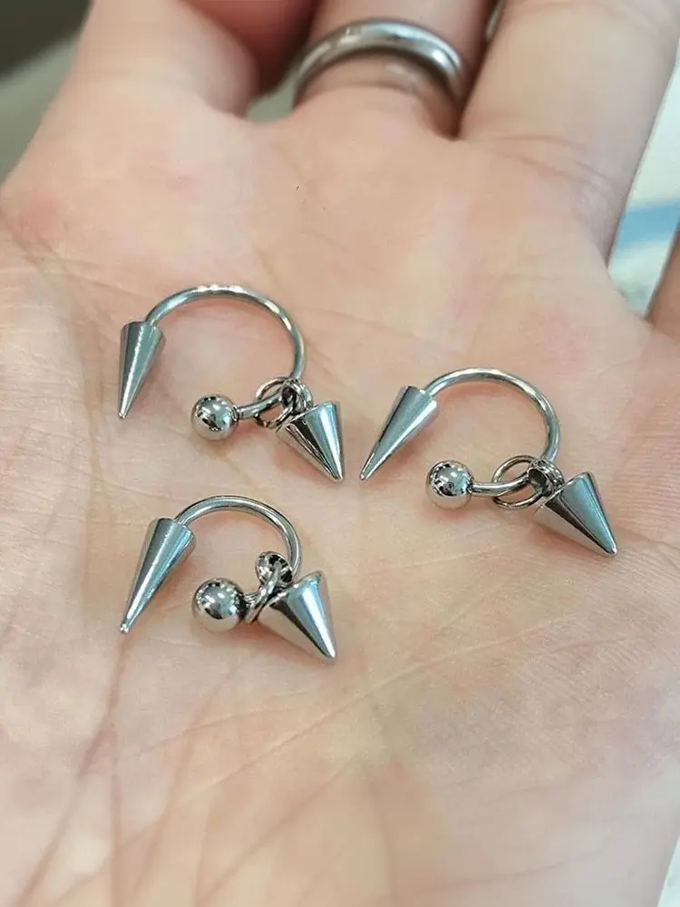 1PC Gothic Stainless Steel Barbell Spike Drop Stud Earring Rivet Curved Cartilage Piercing Earrings For Women Y2K Party Jewelry