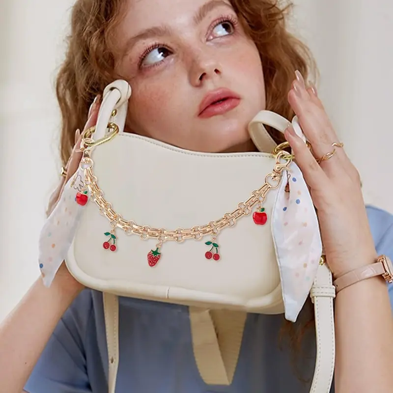 Pendant Flash Cherry Bag Decorated With Multi-colored Fashion Bag Chain Pendant Cherry Keylink Designer Bag