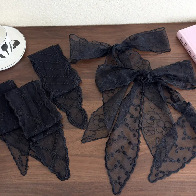 Sweet Versatile Narrow Long Scarf Solid Color Headbands For Women Girls Fashion Floral Lace Scarf Long Ribbon Scarf Gifts