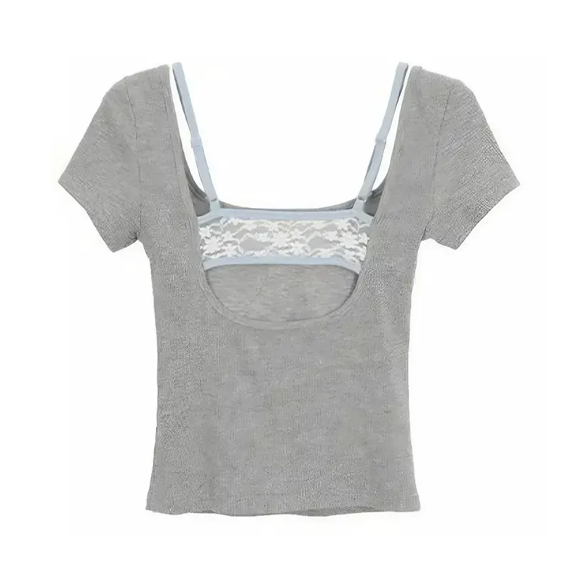 Square Collar Backless Short Sleeve T-Shirt Women Summer Chic Tops With Chest Pad