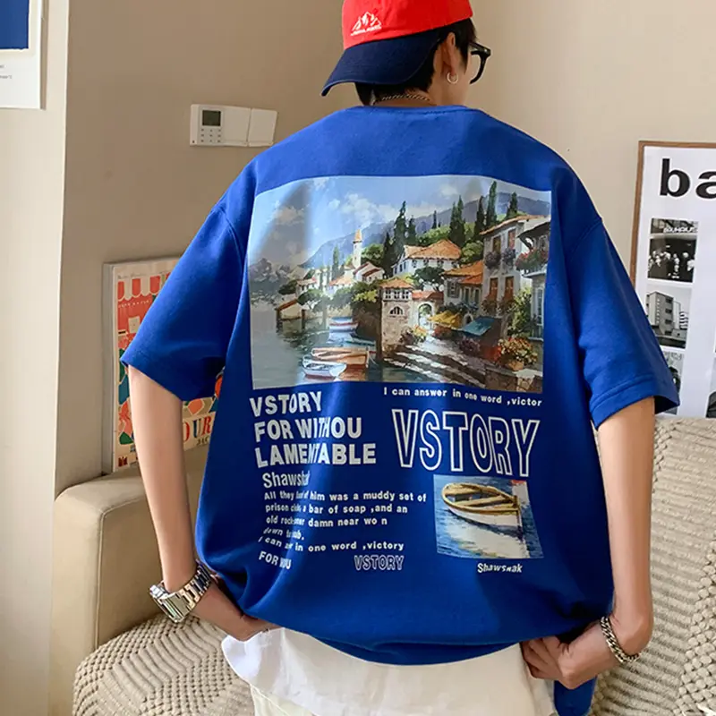 2025 Summer New Short-sleeved T-shirt Men's Loose Student Hong Kong Style American Casual Tops Ins T-shirt