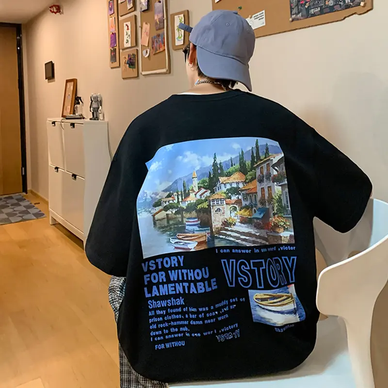 2025 Summer New Short-sleeved T-shirt Men's Loose Student Hong Kong Style American Casual Tops Ins T-shirt