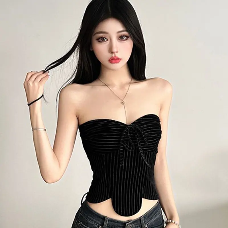 Women's Striped Tube Top American Sexy Irregular Lace-up Strapless Sleeveless Slim Vest