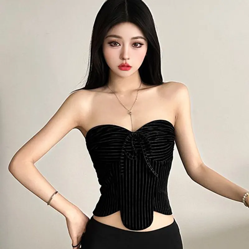 Women's Striped Tube Top American Sexy Irregular Lace-up Strapless Sleeveless Slim Vest